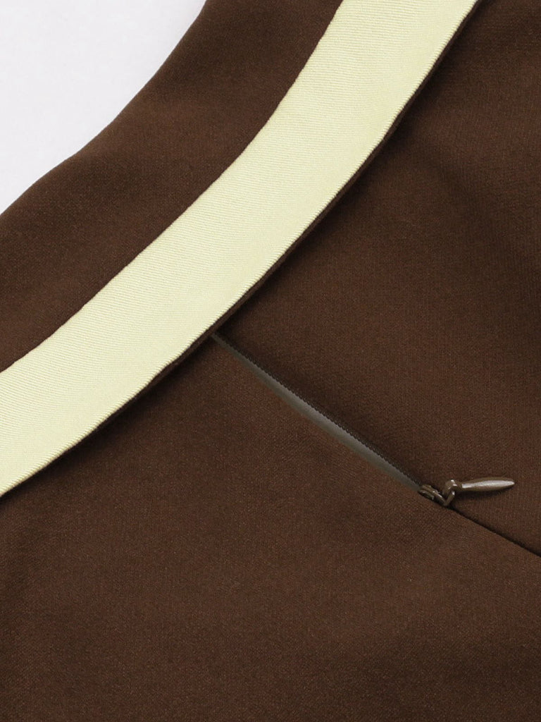 Coffee & Beige 1950s Contrast Lapel Belted Dress