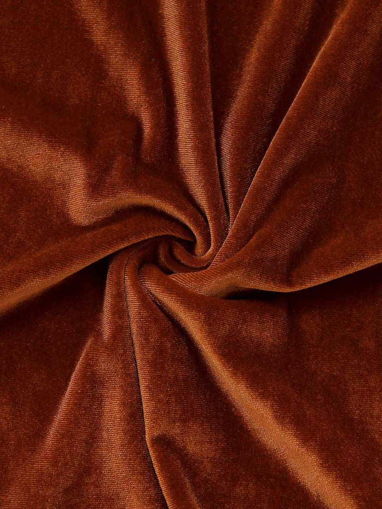 Brown 1940s Lapel Velvet Mock Two-Piece Solid Dress