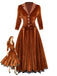 Brown 1940s Lapel Velvet Mock Two-Piece Solid Dress