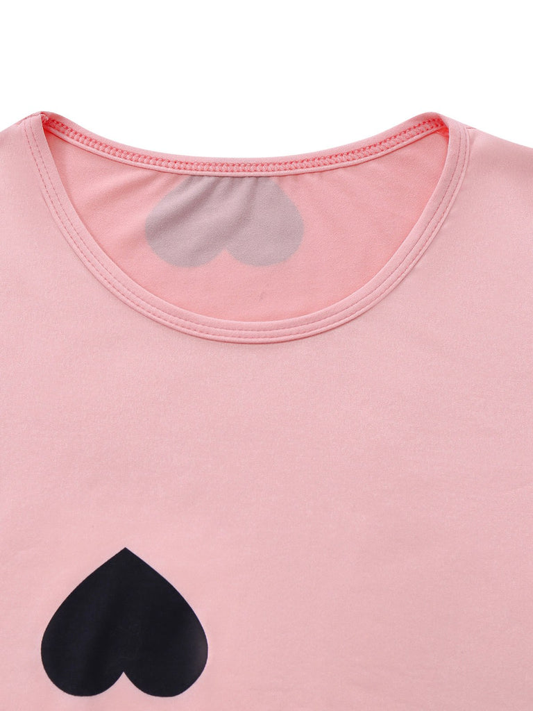 Pink 1960s Heart Round Neck Bodycon Dress