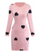 Pink 1960s Heart Round Neck Bodycon Dress