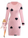 Pink 1960s Heart Round Neck Bodycon Dress