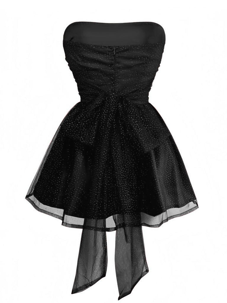 1960s Strapless Glitter Back-Tie Tulle Dress