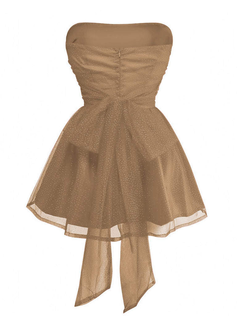 1960s Strapless Glitter Back-Tie Tulle Dress