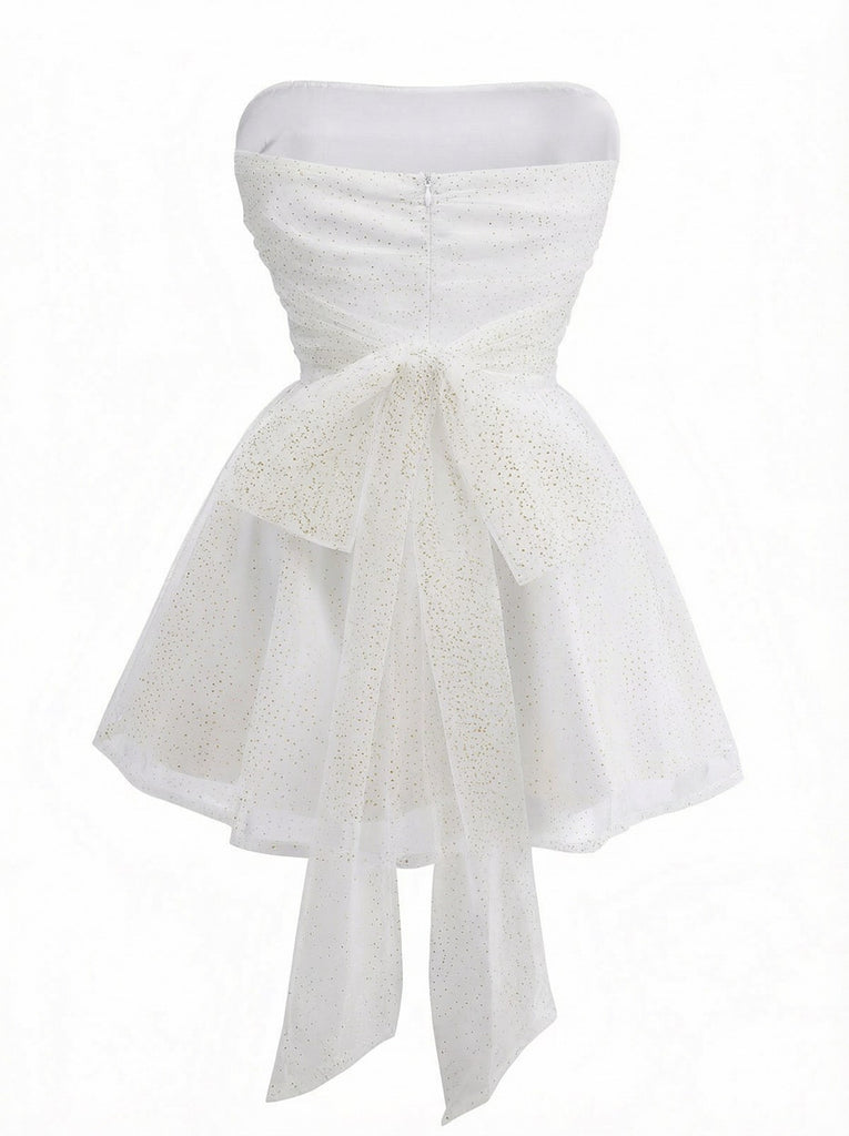 1960s Strapless Glitter Back-Tie Tulle Dress