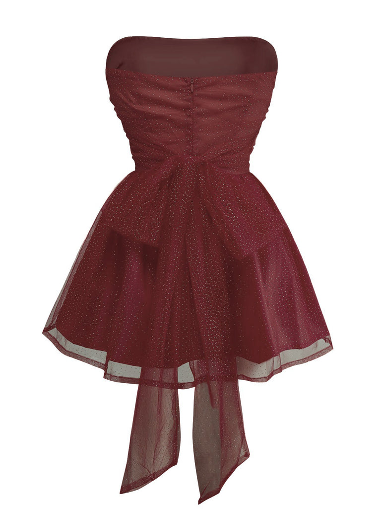 1960s Strapless Glitter Back-Tie Tulle Dress