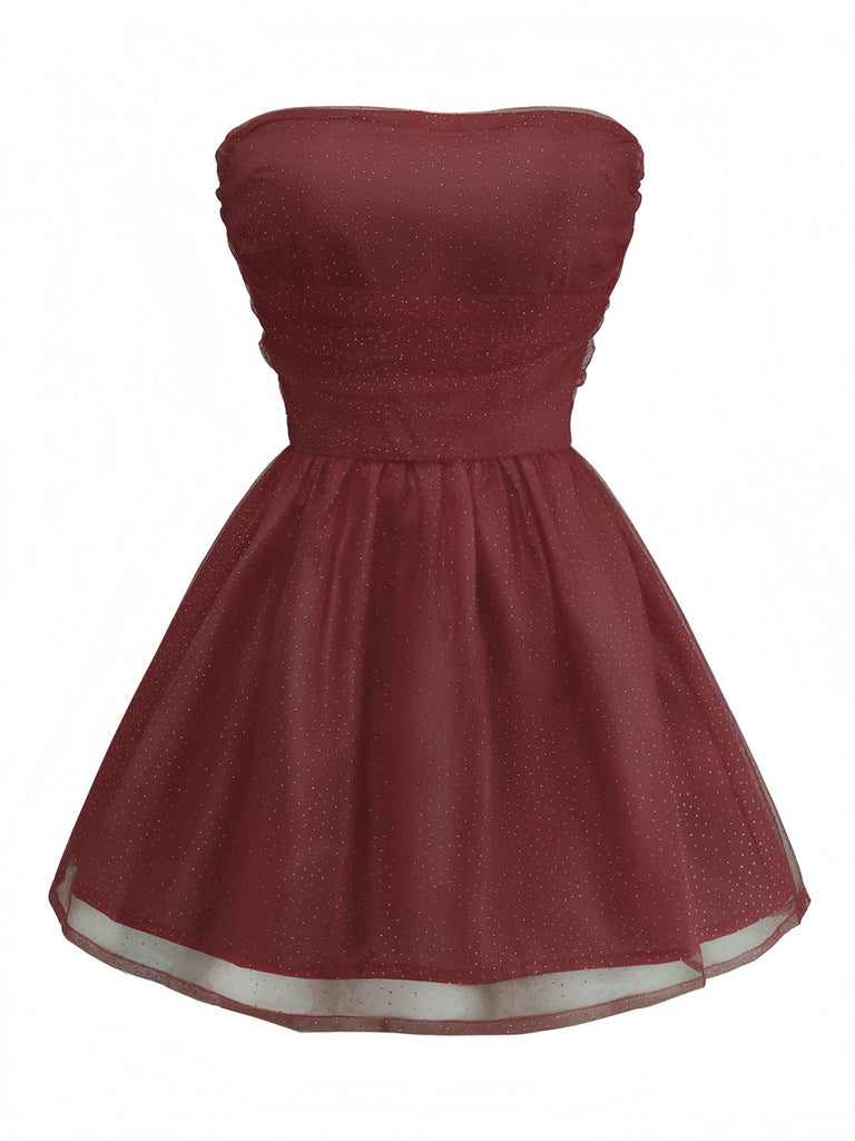 1960s Strapless Glitter Back-Tie Tulle Dress