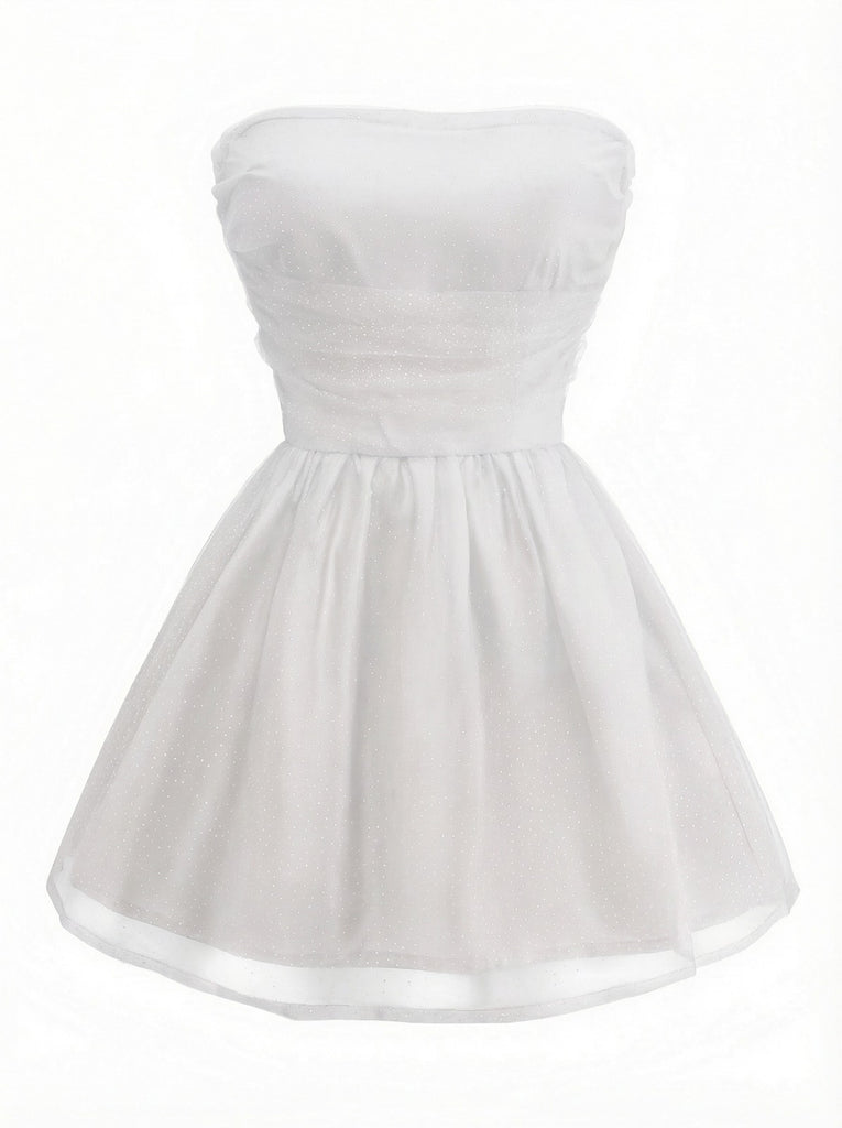 1960s Strapless Glitter Back-Tie Tulle Dress