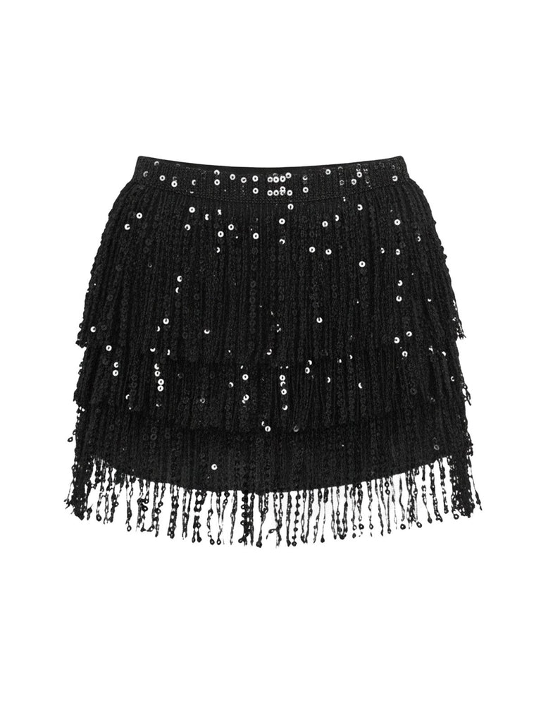 1980s Carnival Sequin Fringe Mini Skirt