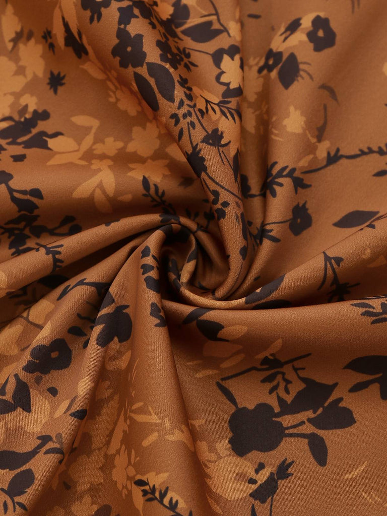 Brown 1930s Ditsy Floral Lapel Maxi Dress