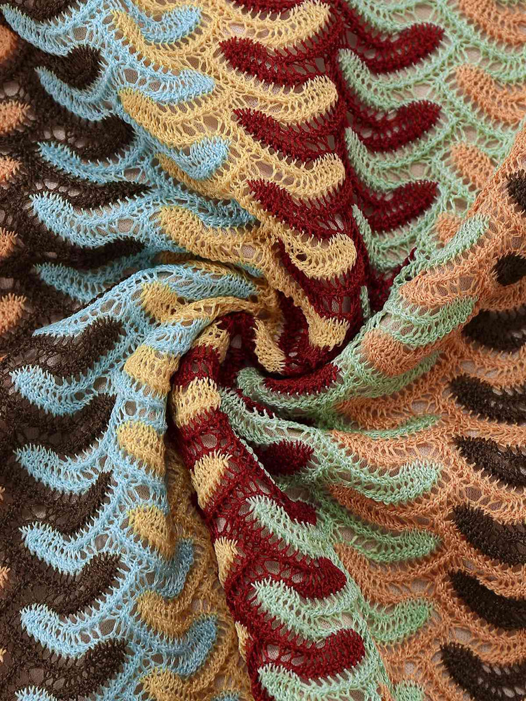 Multicolor 1960s Crochet Cutout Twist Ruffled Hem Dress