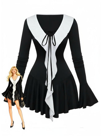 Black & White 1960s Ruffled Peplum Dress