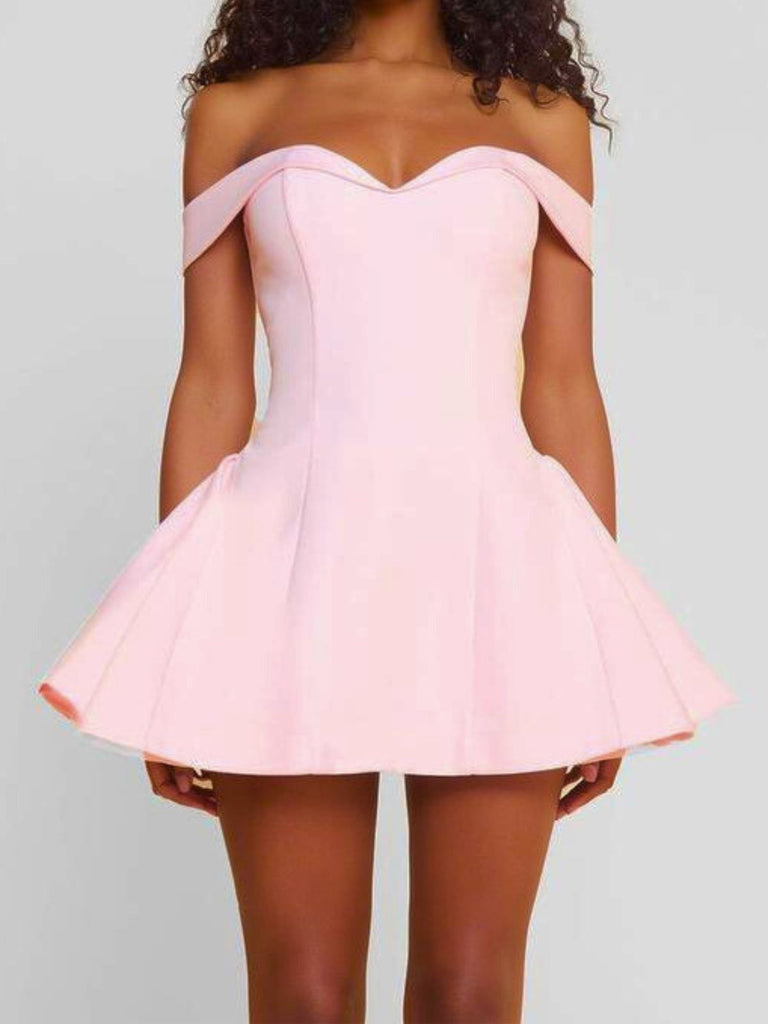 1960s Off-Shoulder Fit Solid Mini Dress