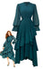 Green 1950s Solid Ruffled Hem Pleated Dress
