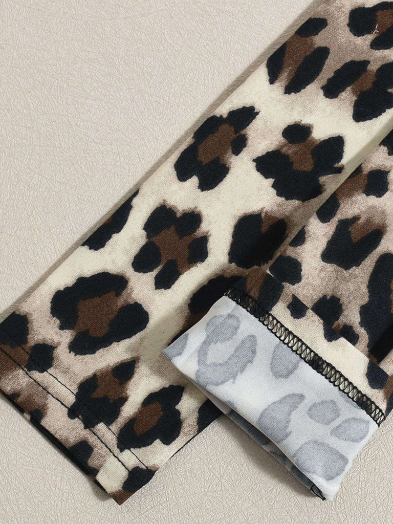 Brown 1980s Square Neck Leopard Jumpsuit