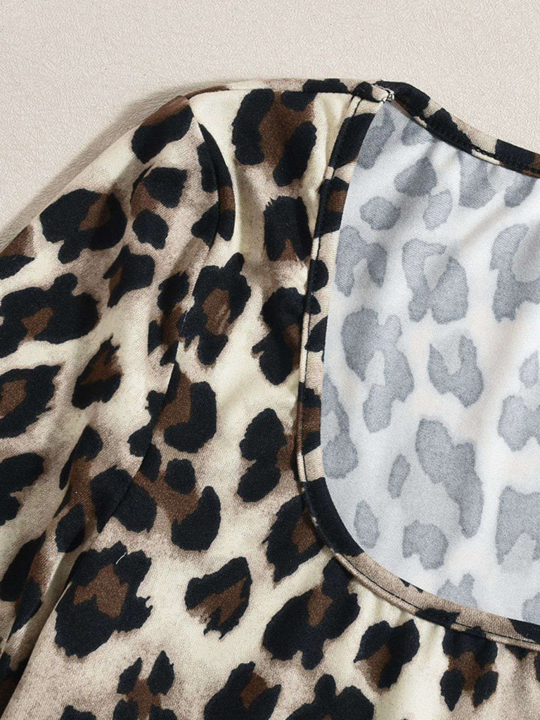 Brown 1980s Square Neck Leopard Jumpsuit