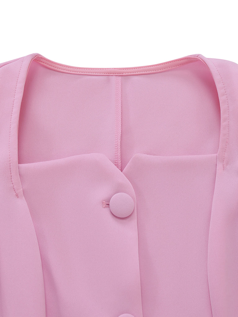 1950s Sweetheart Neck Long Sleeve Solid Pleated Dress