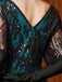 Blue Green 1920s Sequin Beads V-Neck Maxi Dress