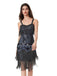 Blue Grey 1920s Sequined Tassel Ball Beaded Slip Dress