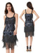Blue Grey 1920s Sequined Tassel Ball Beaded Slip Dress