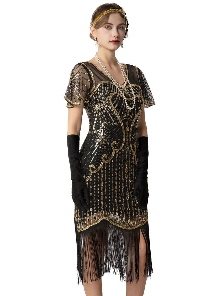 1920s Sequin Beads Fringed Charleston Dress