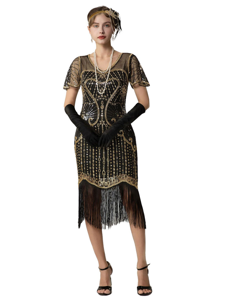 1920s Sequin Beads Fringed Charleston Dress