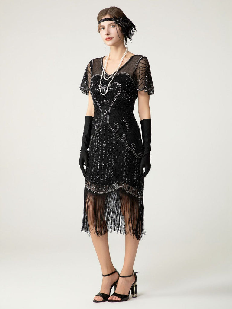 1920s Sequin Beads Fringed Charleston Dress