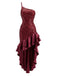 Red 1930s One-Shoulder Sequin Ruffled High-Low Dress