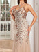 Beige 1920s Sequin Mesh Backless Mermaid Evening Dress