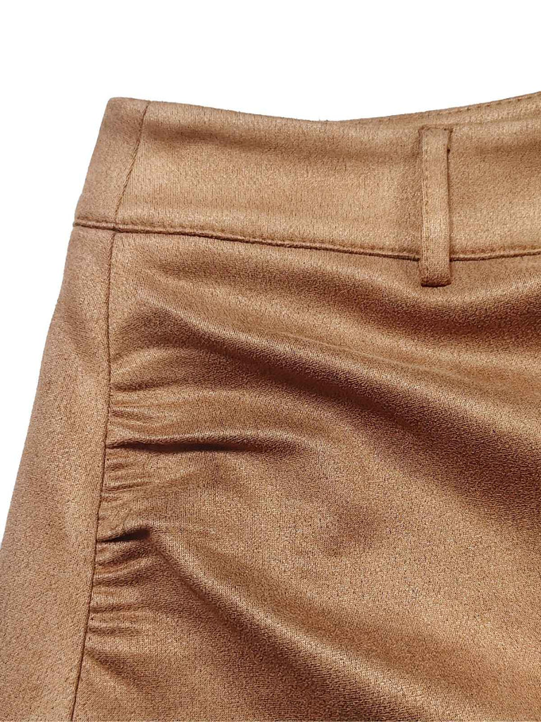 Brown 1960s Faux Suede Fringe Asymmetrical Hem Skirt