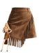 Brown 1960s Faux Suede Fringe Asymmetrical Hem Skirt