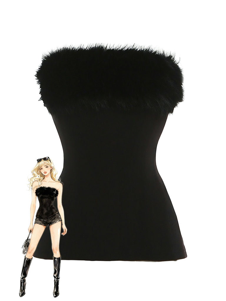 1980s Strapless Plush Fitted Solid Top