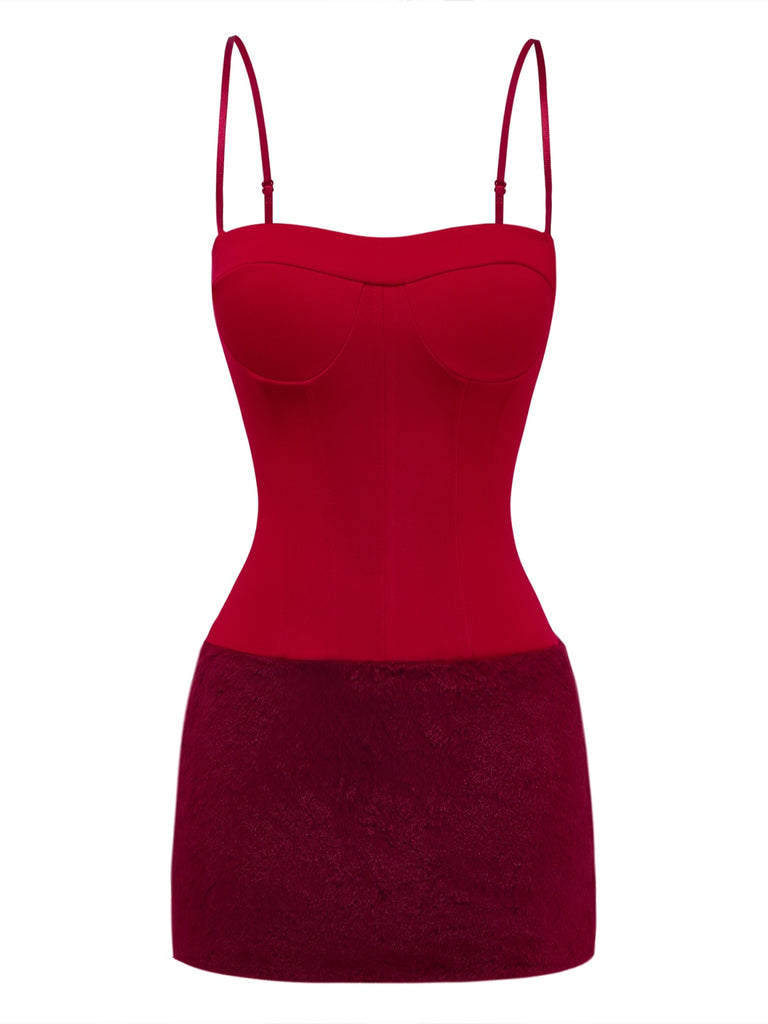 Deep Red 1980s Faux Fur Dress 2