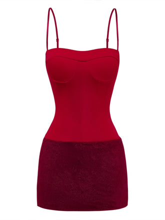 Deep Red 1980s Faux Fur Dress 2