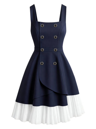 [Pre-Sale] Dark Blue 1950s Double-Breast Lace Pinafore Dress