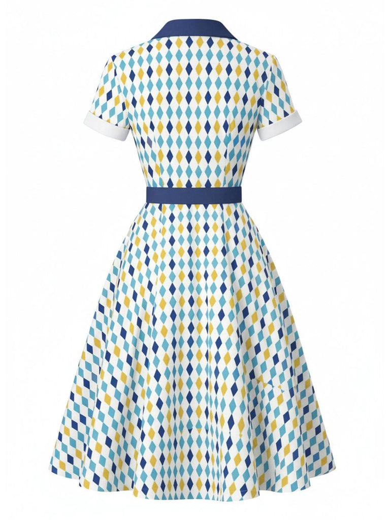 [Pre-Sale] Multicolor 1950s Argyle Bow Collar Belted Dress