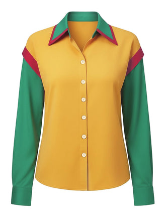 [Pre-Sale] Yellow & Green 1970s Colorblock Lapel Blouse