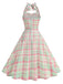 Pale Pink 1950s Plaid Halter Backless Dress