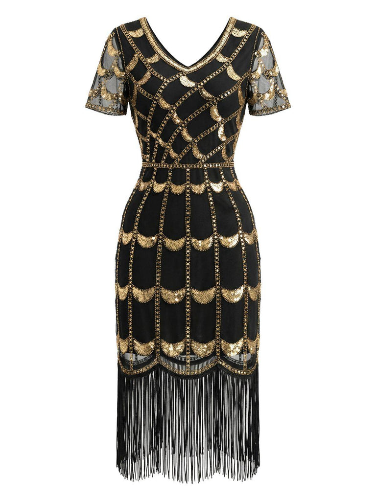 1920s Sequin Beaded Fringe Flapper Dress