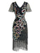 Black 1920s Peacock Sequin Beaded Fringe Flapper Dress