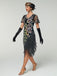 Black 1920s Peacock Sequin Beaded Fringe Flapper Dress