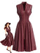 Burgundy 1940s Faux Leather Cap Sleeve Waisted Dress