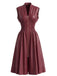 Burgundy 1940s Faux Leather Cap Sleeve Waisted Dress