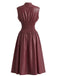 Burgundy 1940s Faux Leather Cap Sleeve Waisted Dress