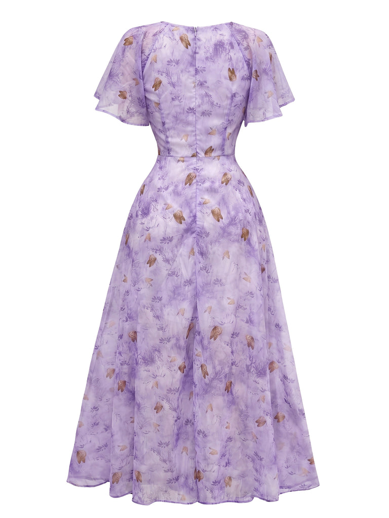 Yellow 1930s Butterfly Flutter Sleeve Chiffon Dress, vintage dress, retro fashion - perfect for women who love vintage and retro fashion