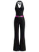 Black 1970s Disco Sequined Halter Flared Jumpsuit