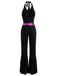 Black 1970s Disco Sequined Halter Flared Jumpsuit