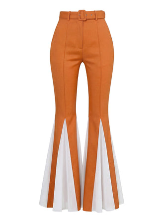 [Pre-Sale] Orange 1970s Solid Patchwork Belted Flare Pants