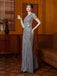 Gray 1920s Sequined Tulle Cap Sleeve Round Neck Dress