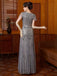 Gray 1920s Sequined Tulle Cap Sleeve Round Neck Dress